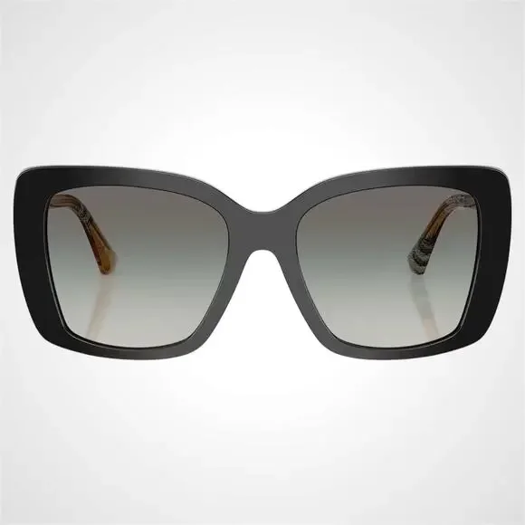 New Burberry Sunglasses Black Front Square Frame Checkered Arms Gray Lens Womens - Picture 2 of 7